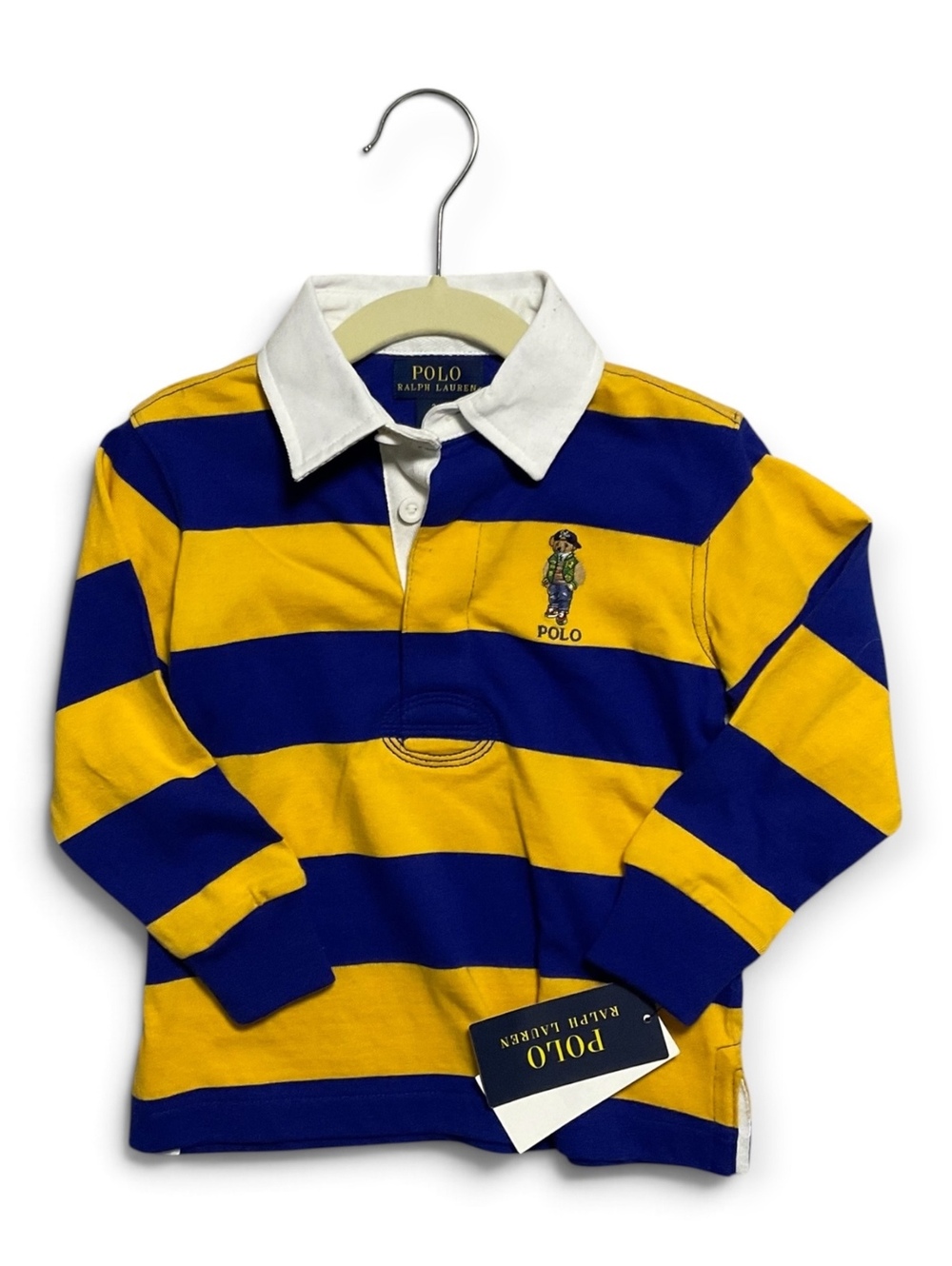 Polo Ralph Lauren Blue and Yellow Striped Long Sleeve Polo 2T